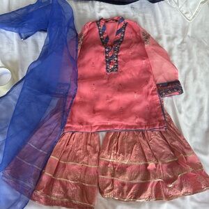 Pink and Blue Traditional Pakistani Sapphire Kids 5T - 6T